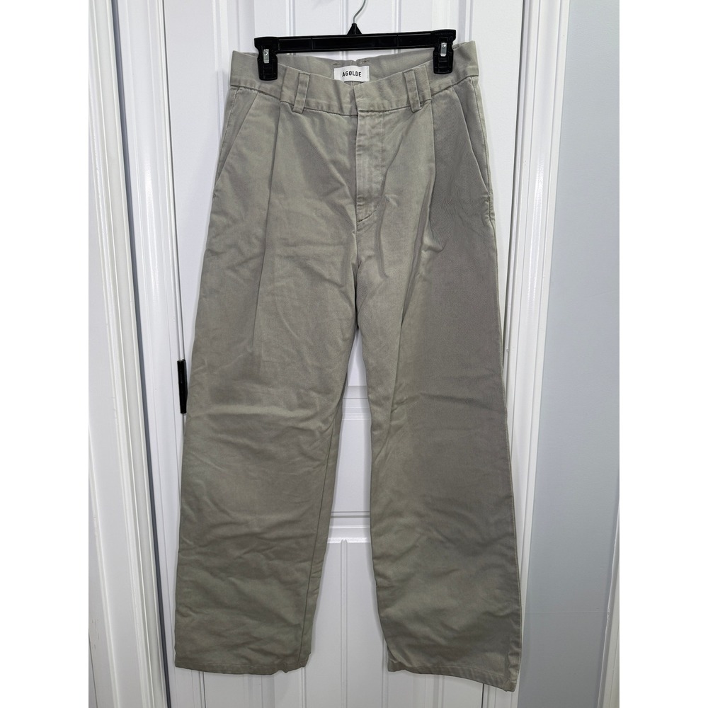 AGOLDE 25 Grey Deryn Pant Wide Leg Chino High Rise Regenerative Cotton Trousers - Picture 4 of 12